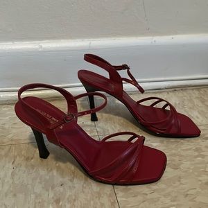 Red leather heel sandals